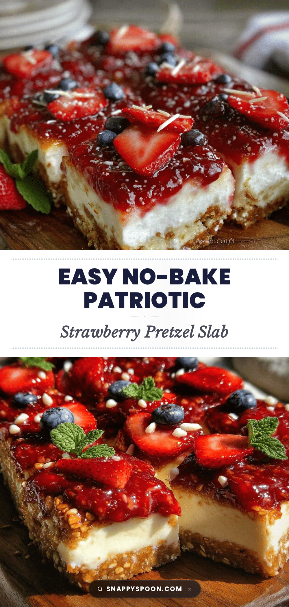 no bake patriotic pretzel strawberry slab recipe