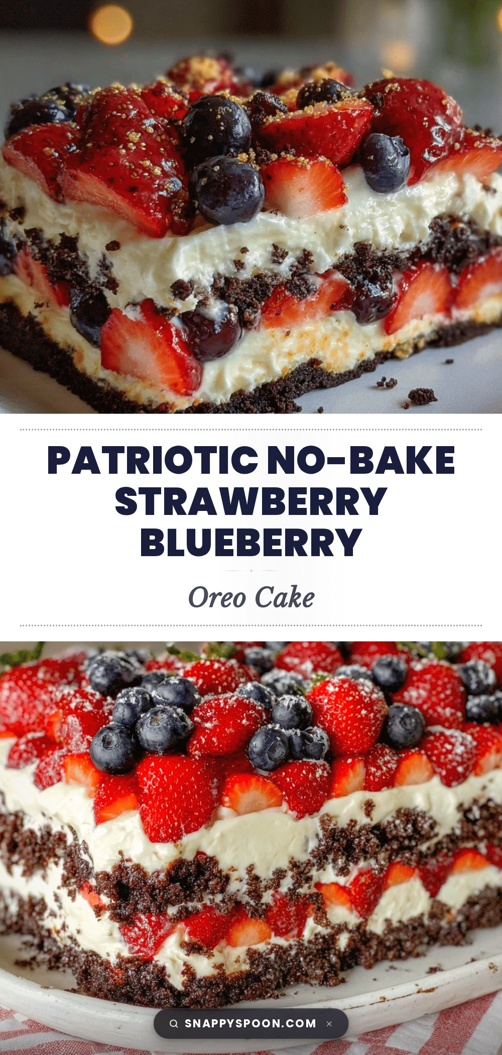 Patriotic Strawberry Blueberry Icebox Oreo Cake recipe