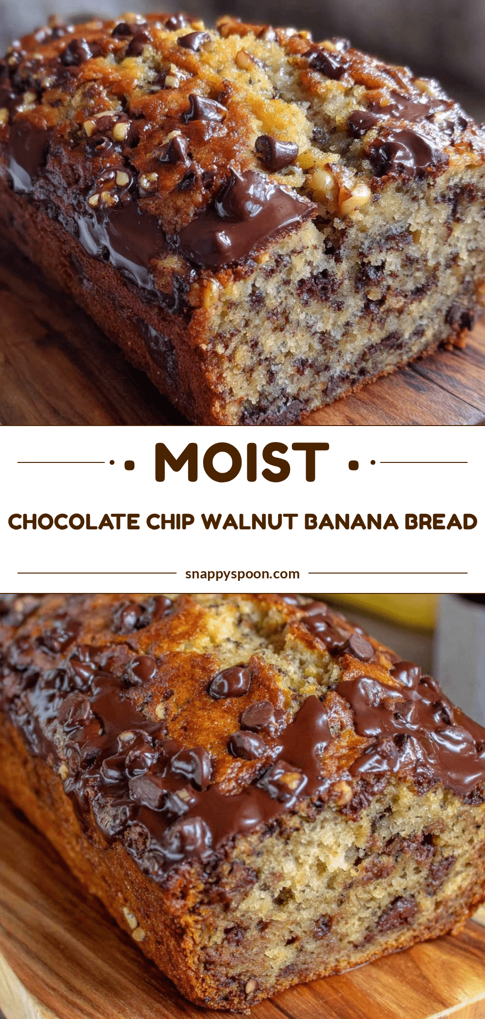 moist chocolate chip walnut banana bread loaf recipe