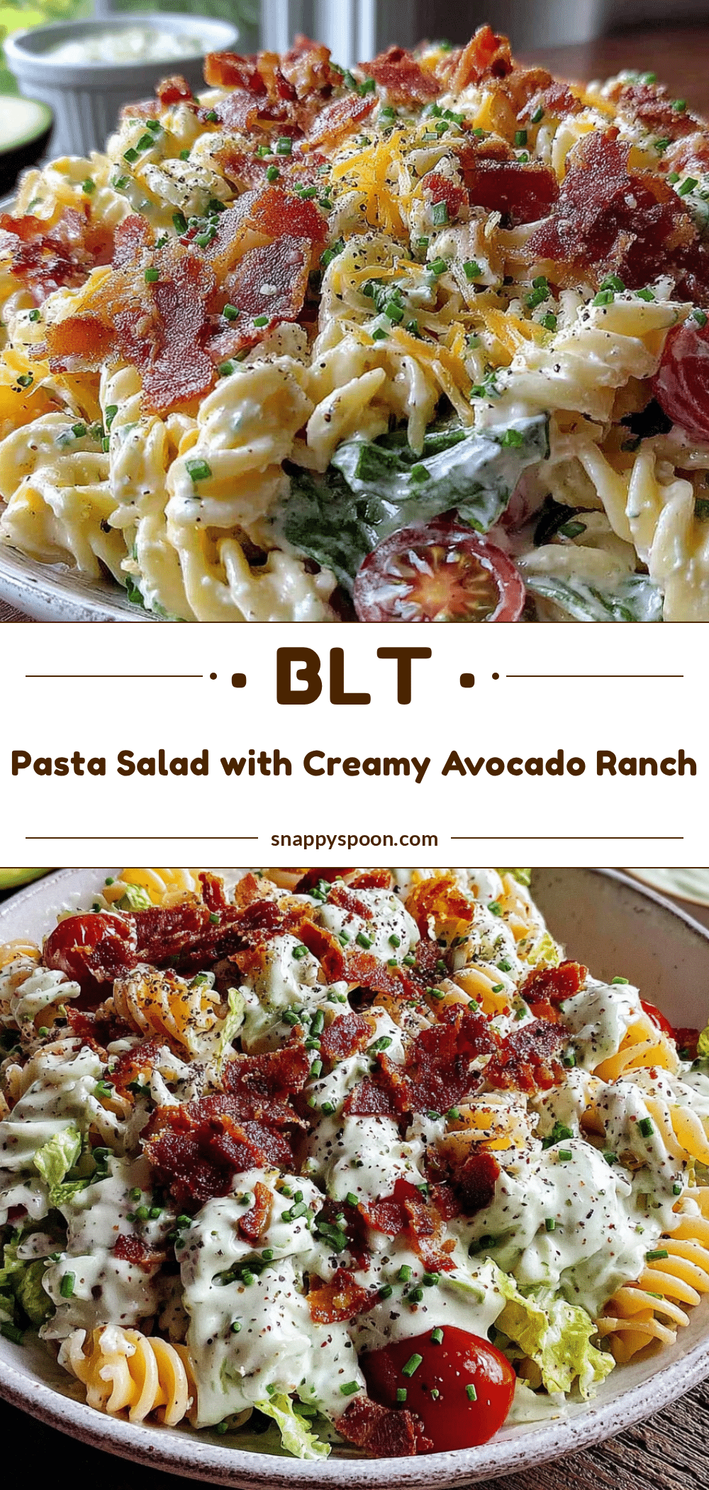 creamy BLT pasta salad with avocado ranch dressing recipe